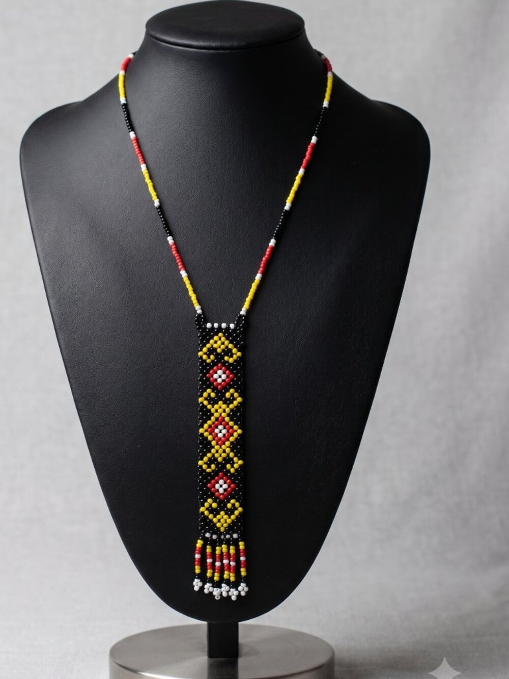 Lumad Filipino Geometric Woven Pendant Necklace, Mountain Range Style